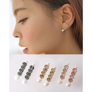 Miss21 Korea Faux-Pearl Rhinestone Earrings