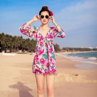Sweet Splash Set: Tropical Print Bikini + Cover-Up Dress