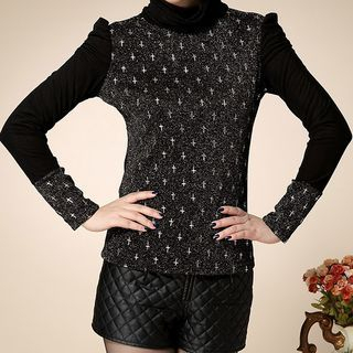 Fumiko Long-Sleeve Patterned Stand Collar Blouse