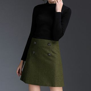 Kotiro Set: Mock-Neck Sweater + Buttoned A-Line Skirt