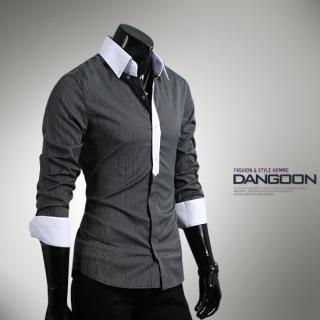 Contrast-Trim Pinstriped Shirt
