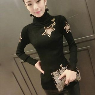 lilygirl Stand Collar Cut Out Sweater