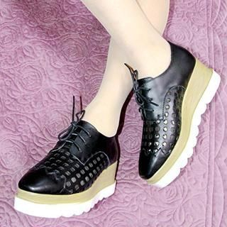 Monde Perforated Wedge Lace-up Shoes