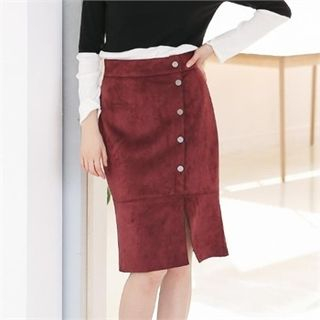 MAGJAY Faux-Suede Snap-Button Front Skirt