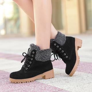 Pangmama Fleece-Trim Lace-Up Ankle Boots