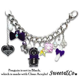 Violet Bowtie Penguin & Candy Stick Lovely Swarovski Crystal Bracelet