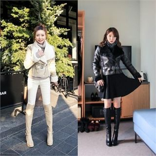 QNIGIRLS Faux-Shearling Jacket with Belt