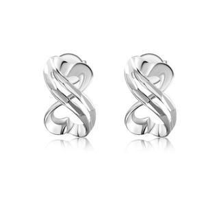 MaBelle 14K Italian White Gold Diamond Cut Infinity Symbol Heart-Designed Promise Stud Earrings