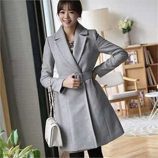 ode' Notched-Lapel A-Line Coat with Belt
