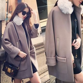 Panda Love Furry Collar Long Coat