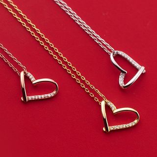 925 Sterling Silver Rhinestone Heart Pendant Necklace