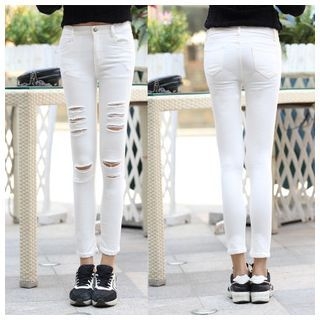 Denimot Distressed Cropped Skinny Jeans