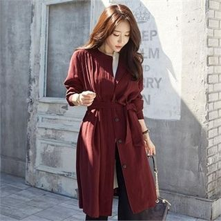 LIPHOP Collarless Fly-Front Trench Coat
