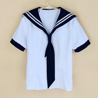 Skool Short-Sleeve Sailor-Collar Top