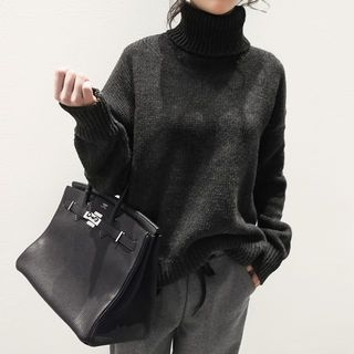 NANING9 Wool Blend Turtleneck Pointelle-Knit Sweater