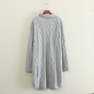 Mushi Mock-Neck Cable Knit Long Sweater