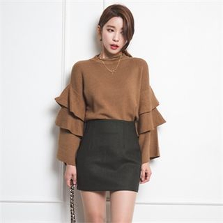 ERANZI Wool Blend Pencil Skirt
