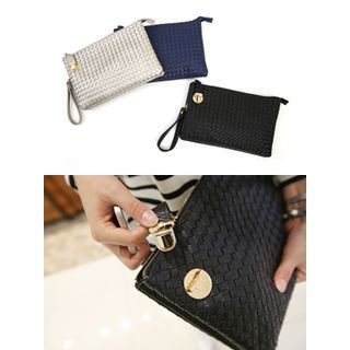 hellopeco Faux-Leather Woven Clutch with Strap
