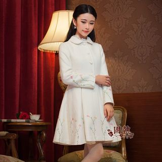 GU ZHI Wool Blend Embroidered Buttoned Coat