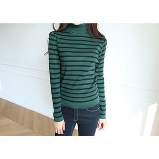 Hello sweety Turtle-Neck Stripe Knit Top