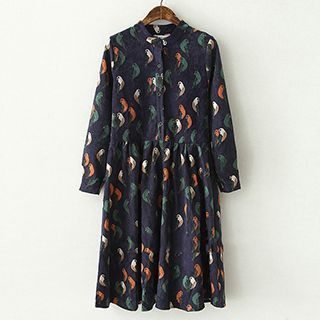 ninna nanna Long-Sleeve Bird Corduroy Dress