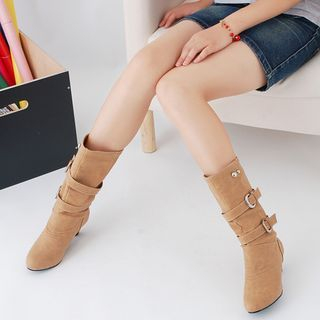 Pretty in Boots Buckled Heeled Mid-calf Boots