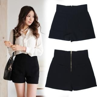 Zip-Back High-Waist Shorts