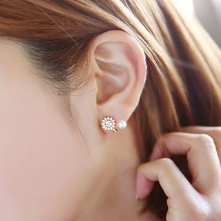 Love Generation Rhinestone Faux-Pearl Flower Earrings