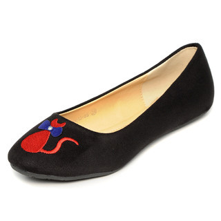 yeswalker Embroidered Cat Faux Suede Flats