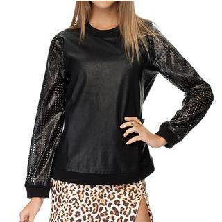 Richcoco Cutout Faux Leather Pullover
