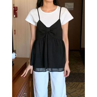 Spaghetti Strap Plain Bow Camisole Top