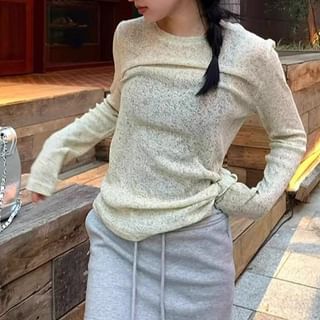 Long-Sleeve Crew Neck Melange Knit Top