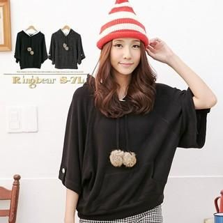 RingBear Pompom-Accent Fleece-Lined Pullover