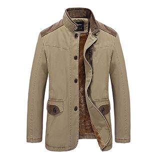 RUYA Stand-Collar Fleece-Lined Buttoned Jacket