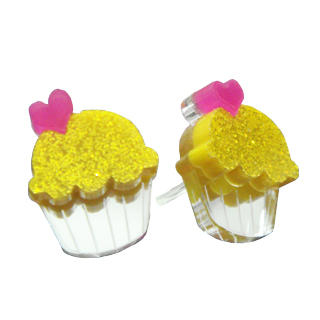 Sweet & Co. Sweet Glitter Yellow Mirror Cupcake Stud Earrings
