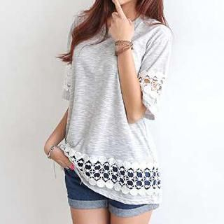 Jolly Club Short-Sleeve Lace-Panel Top