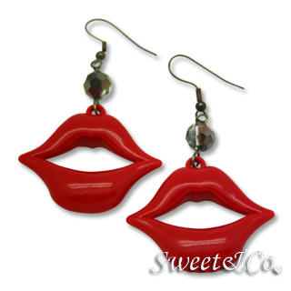 Sweet & Co. Sexy Lips with Chic Black Crystal Dangle Earrings Black - One Size