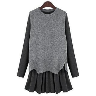Fashion Street Set: Long Sleeved Dress + Sleeveless Sweater
