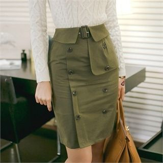 O.JANE Button-Detail Pencil Skirt with Belt