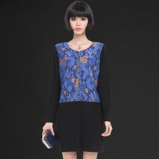 Mythmax Long-Sleeve Lace Panel Dress