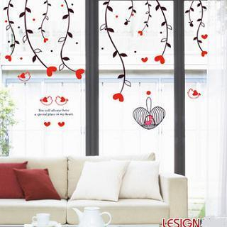LESIGN Leaves & Bird Wall Sticker Black and Red - One Size