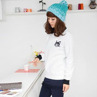 59 Seconds Collared Cat Print Pullover