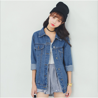 SUYISODA Washed Long Sleeved Denim Jacket