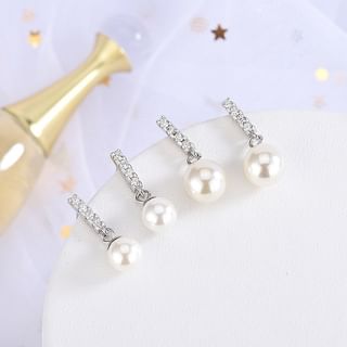 Faux Pearl Rhinestone S925 Sterling Silver Drop Earring