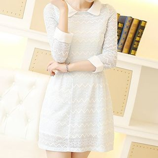 Aikoo Long-Sleeve Collared Lace Dress