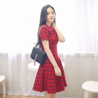 AC Short-Sleeved Heart-Pattern Knit Dress