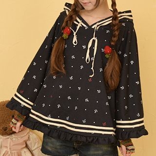 Moriville Hooded Anchor Frilled Cape