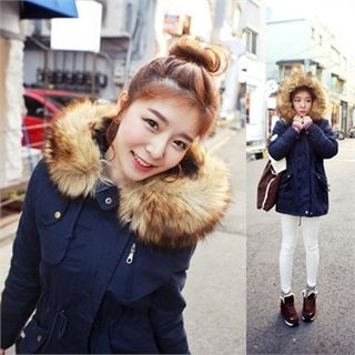 QNIGIRLS Detachable Faux-Fur Fleece-Lined Parka