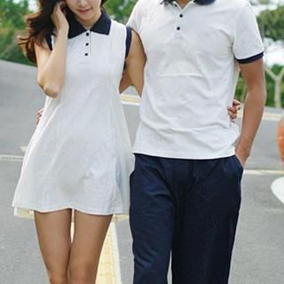 Jolly Club Couple Short-Sleeve Contrast-Trim Polo Shirt / Sleeveless Contrast-Trim Dress