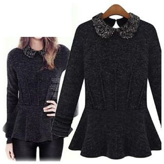 Coronini Peter Pan Collar Peplum Knit Top